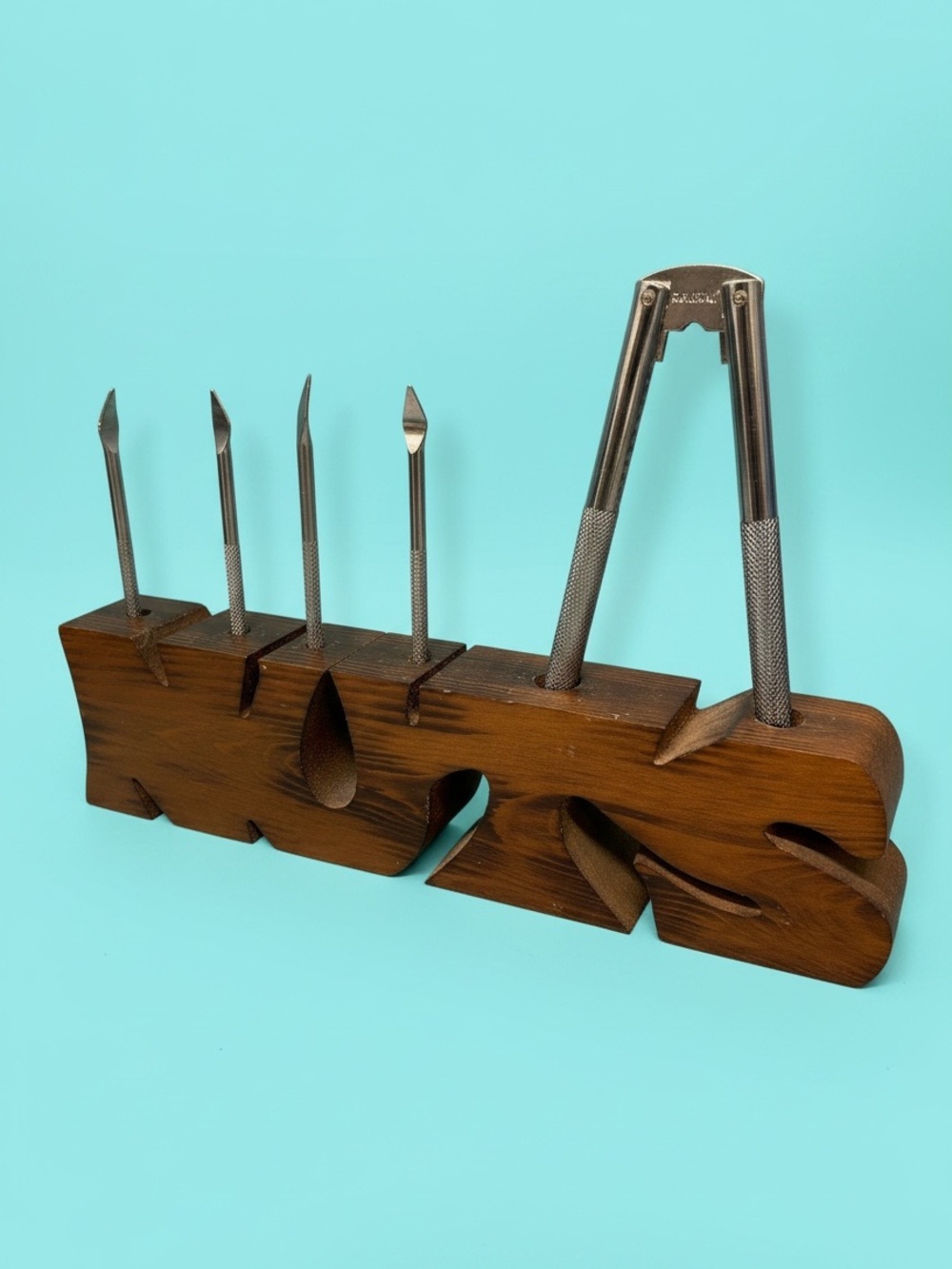 Vintage Wooden NUTS Nutcracker Set with 4 Picks Retro Barware